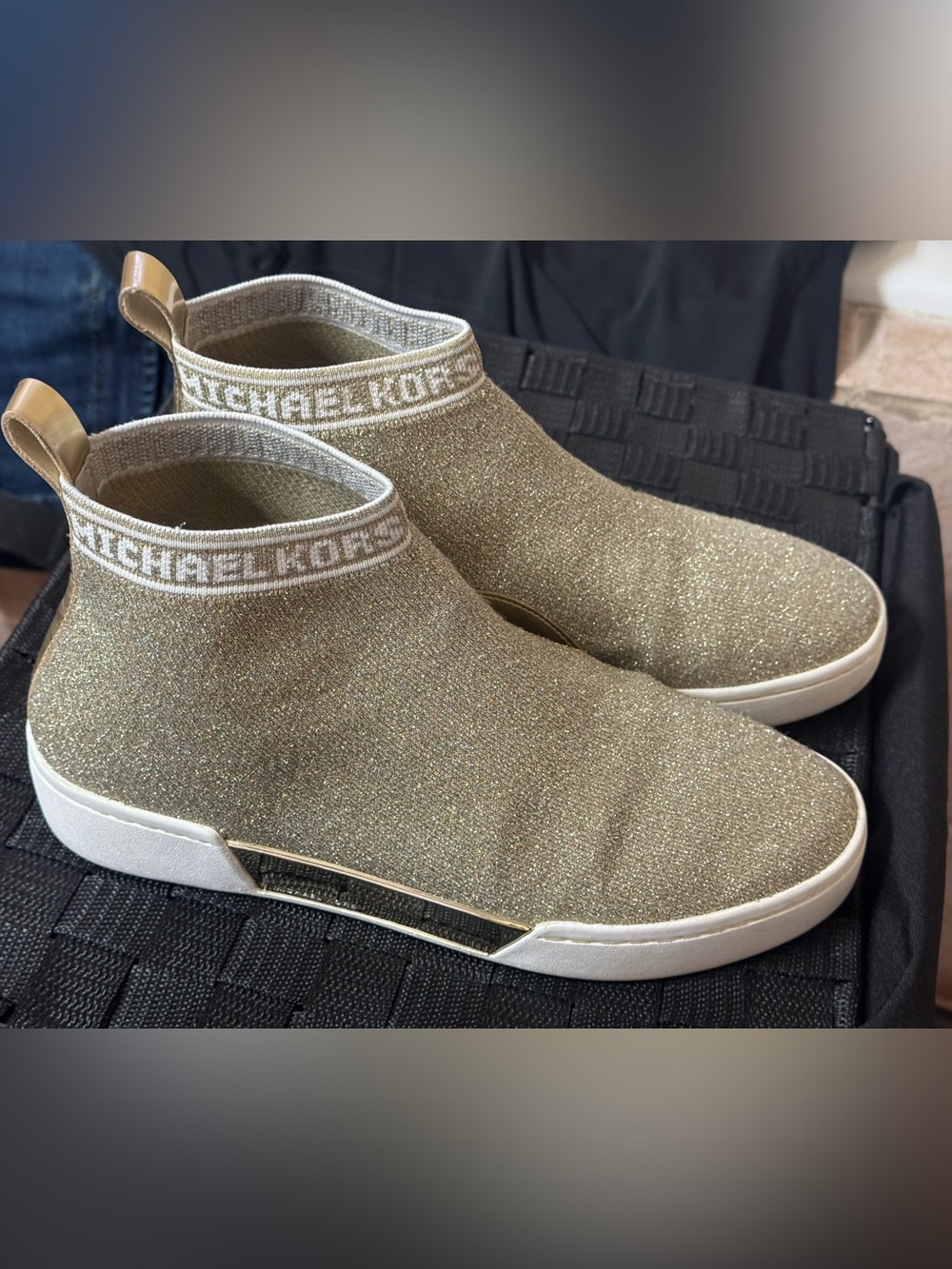 MICHAEL KORS gold Glitter Slip-On Sock Sneakers